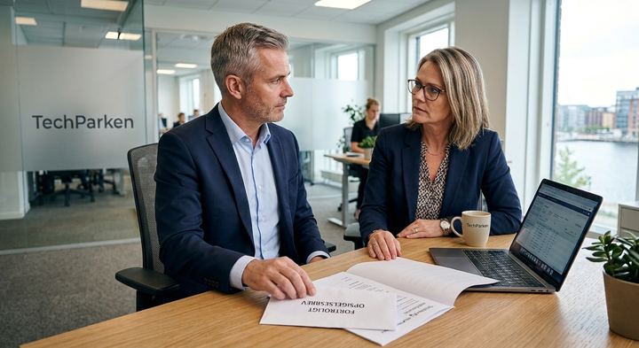 Leder og HR-ansvarlig gennemgår et fortroligt opsigelsesbrev sammen